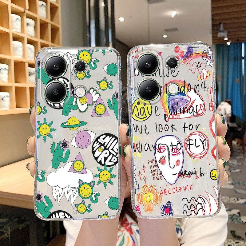 Graffiti Expression Case For iPhone Samsung A55 M34 S24 Xiaomi Redmi 13 Pro 14 Huawei Honor Shockproof Phone Bumper TPU Anti-Scratch Clear Back Cover