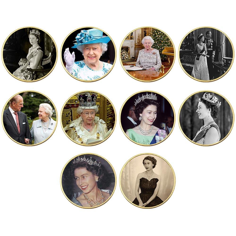 Queen Elizabeth commemorative coins, 10 pieces, Elizabeth commemorative coins for various age groups, family collection