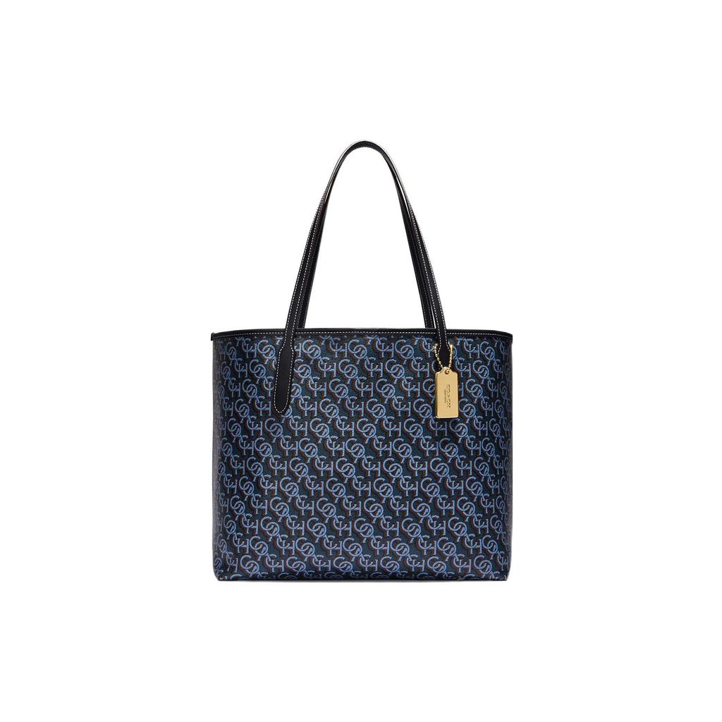 Coach City 33 Classic Monogram Snap Closure Canvas And Leather Tote Bag Women Tote Bags Navy-Blue CF342-IMNAV