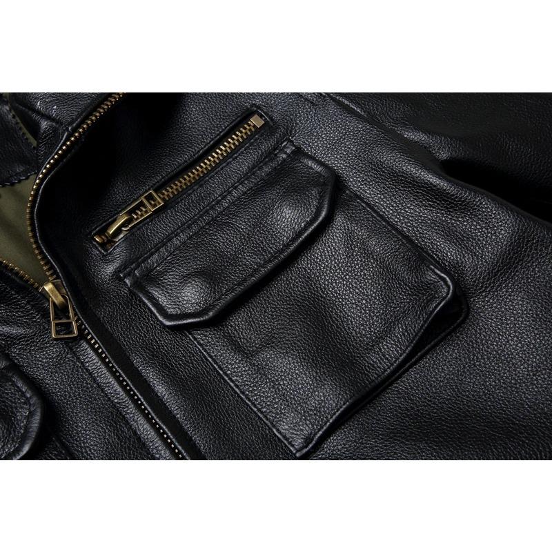 Chinês Tamanho Marrom Preto Couro de Vaca Real M65 Caça Jaqueta de Couro Homens Genuíno Casaco de Couro Inverno Bolsos Jaquetas Jaqueta Masculina De Couro