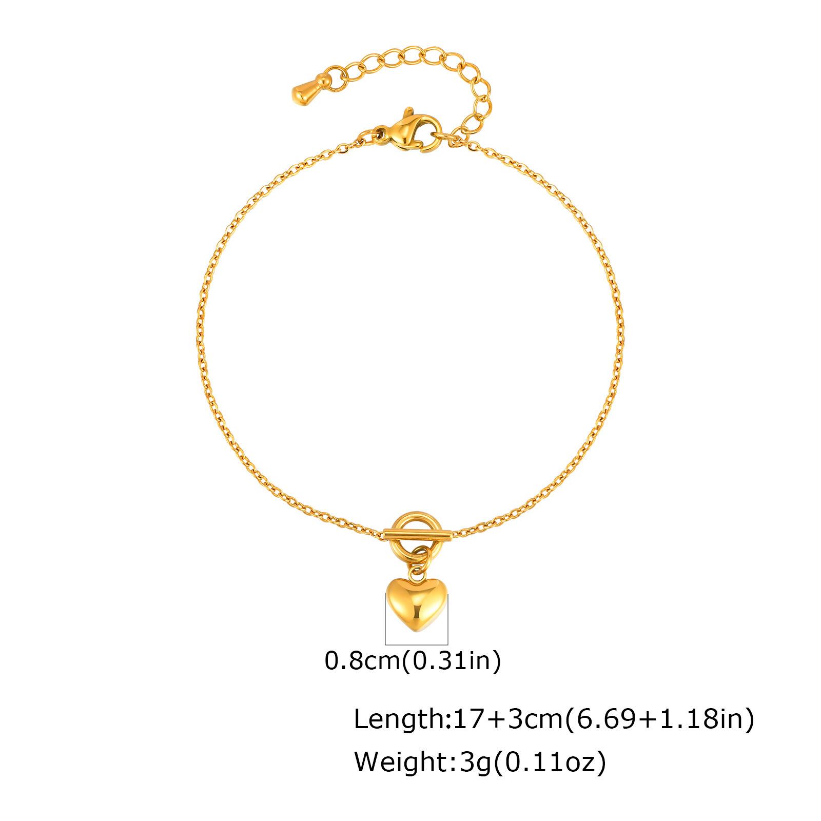 Jewelry Stainless Steel Flat Cross Chain Stereo Heart Bracelet 18K Gold Ladies 2564