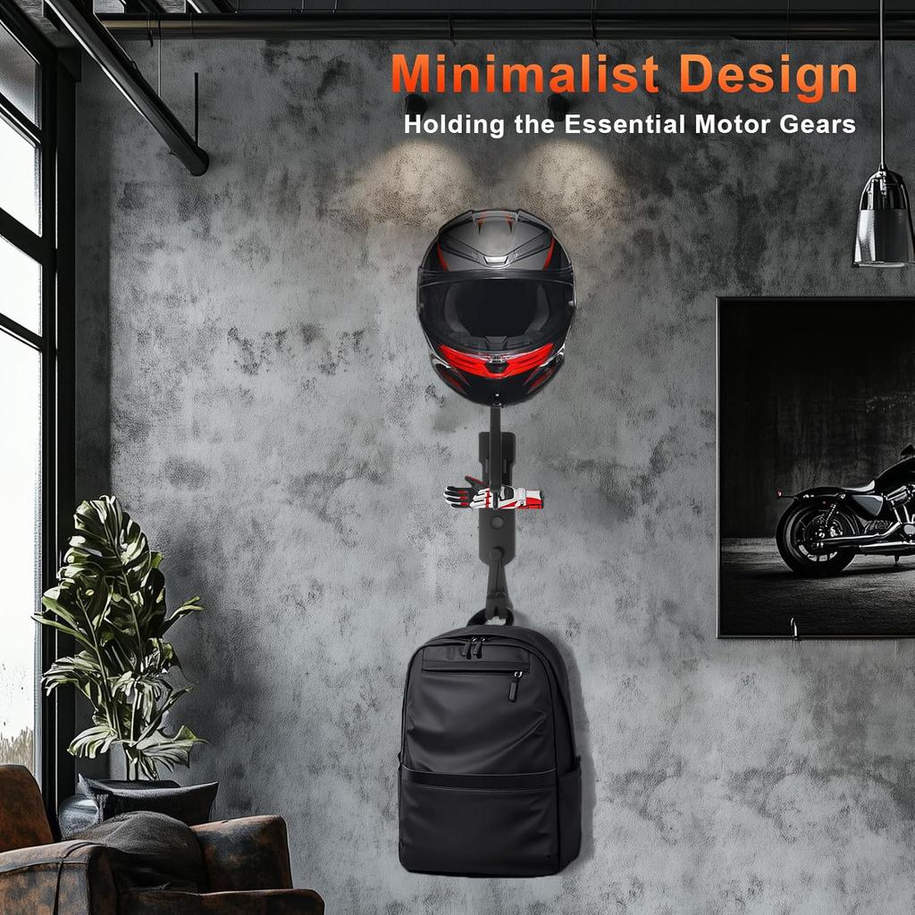 Motorcycle Helmet Holder Wall Mount Aluminum Helmet Hanger With Hooks Gloves Coats Storage Rack for Motorcycle Bike Helmets