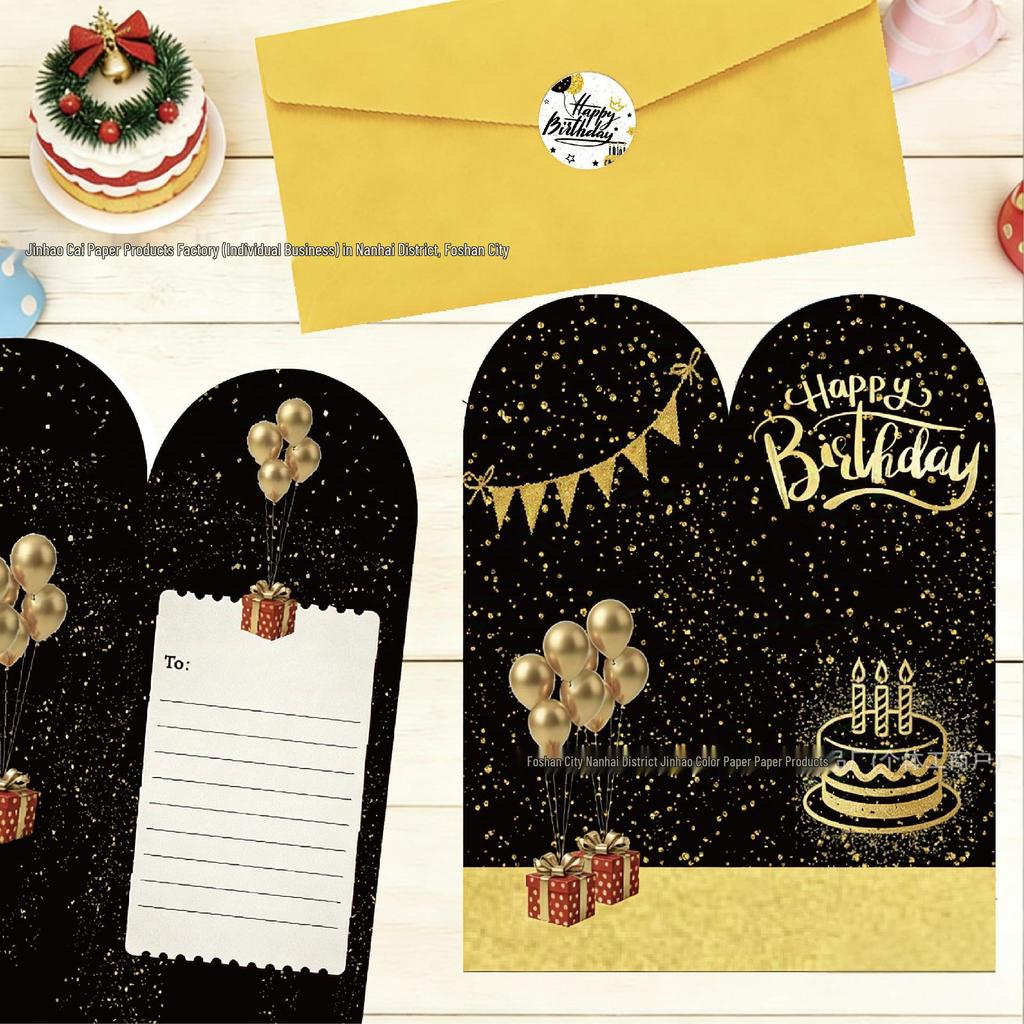 New Black Gold Series Birthday Card: High-End Foldable Handwritten Greeting for Gifts
