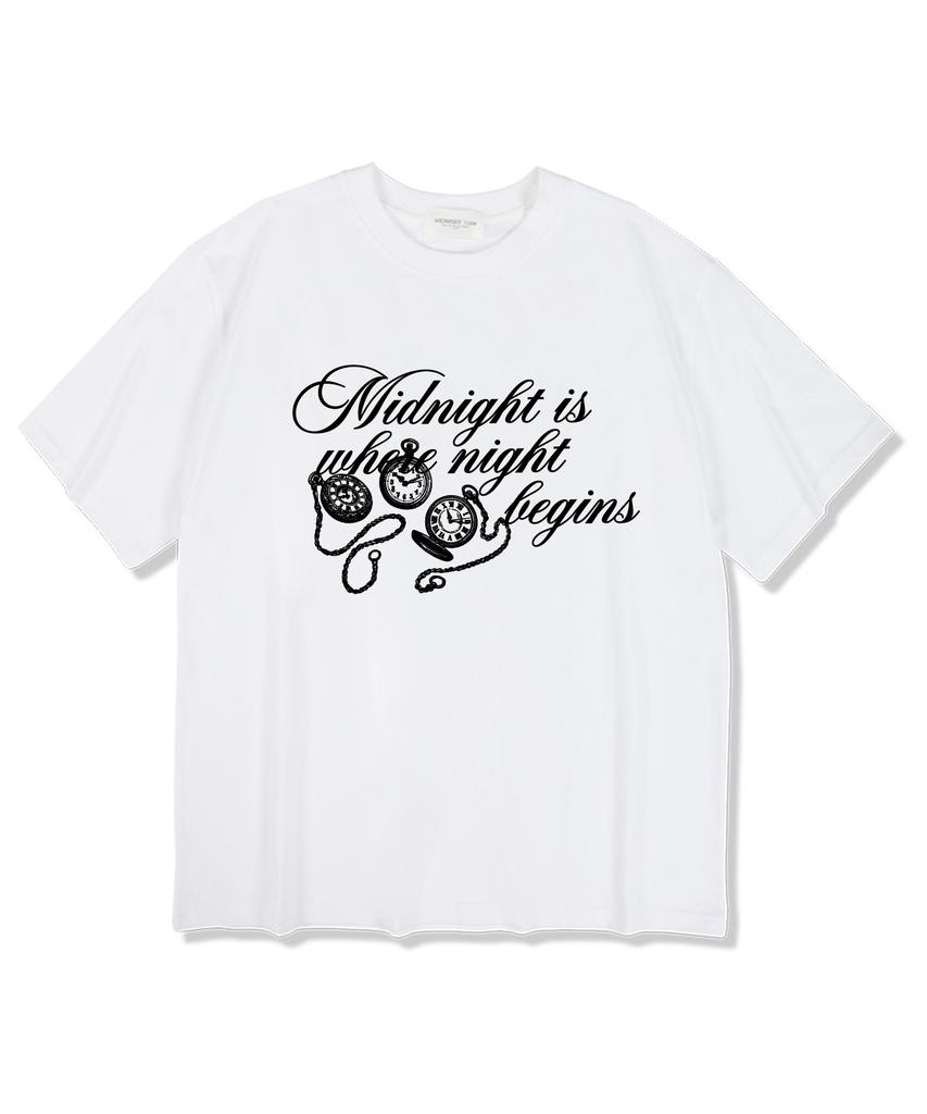 MIDNIGHT12AM Time Night Short Sleeve T-Shirt White
