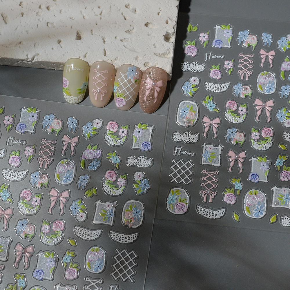 Crystal Diamond Lace Bow Nail Art Stickers - Spicy & Sweet Ballet-Inspired Design