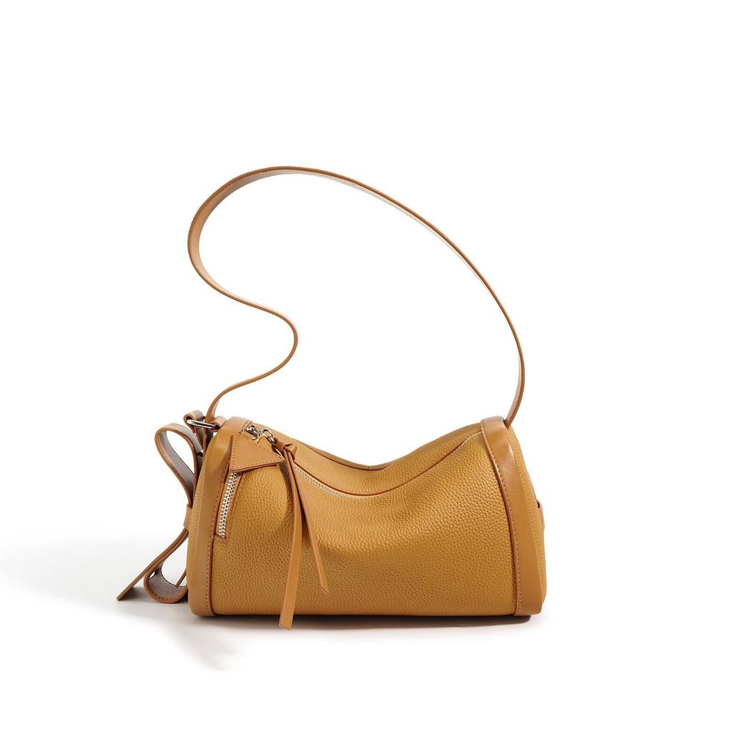 Head Layer Cowhide Lychee Pattern Togo Genuine Leather Pillow Bag Women's Contrasting Color Single Shoulder Crossbody Commuting Bag Casual Armpit Bag
