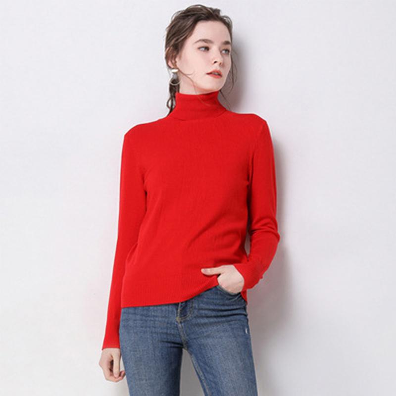 Осень Зима Топ Однотонный Пуловер Женский Пуловер Толстой Вязки Женский Водолазка Оверсайз Женский Свитер Вязаный Свитер Пуловер S красный
