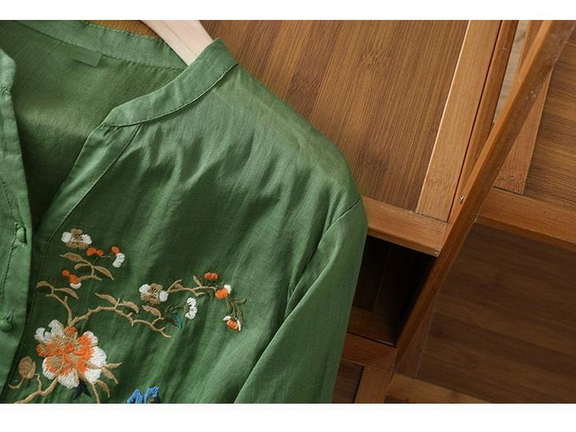 Embroidered Patchwork Cardigan - New Chinese Style Button-Up Shirt