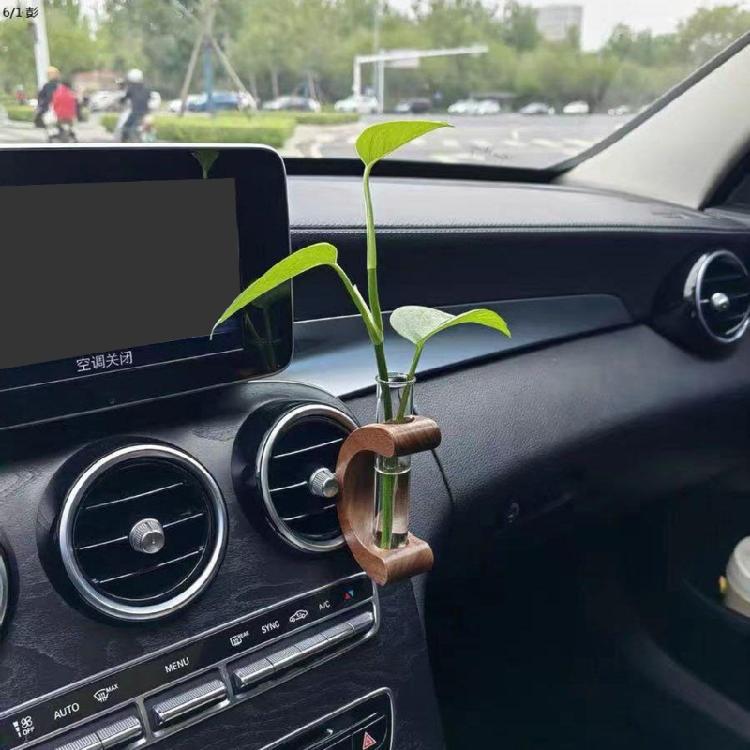 Wooden Car Vent Propagation Vase Holders with Glass Tube Automotive Interior Charm for Plant Display & Interior Decors