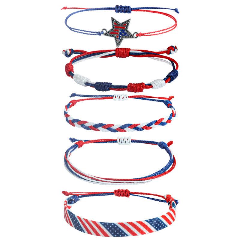 American Independence Day Red, White & Blue Star Woven Bracelet