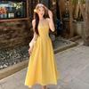 Summer New French Small Yellow Suspender Dress Women's Clothing Waist Temperament Long Dress Seaside Vacation Skirt