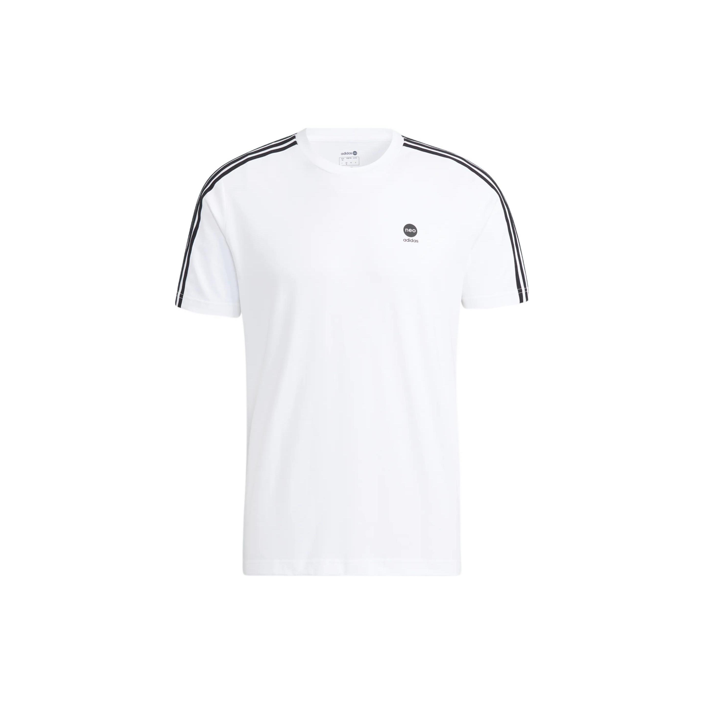 Men s adidas neo Contrasting Colors Stripe Athleisure Casual Sports Short Sleeve White T-Shirt HD4665 XXL