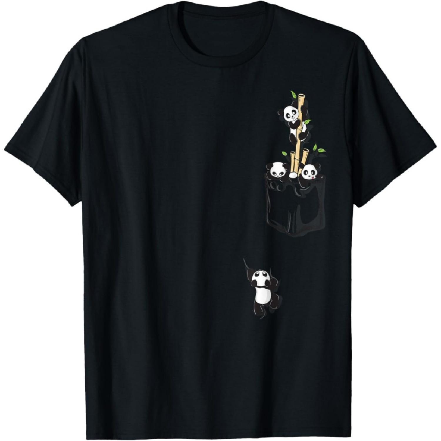 Cute Playful Panda Playing in Pocket T-Shirt S