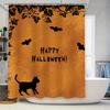 Halloween Decor Shower Curtain With Black Cats Bats Printing Orange Fabric Shower Curtains For Home Decoration