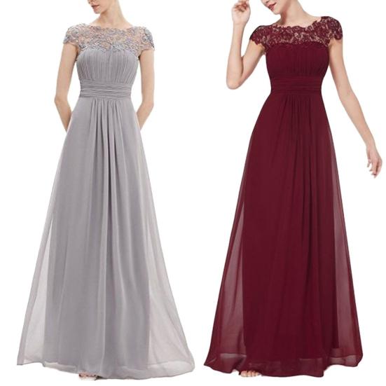 Rochie Lungă de Petrecere cu Dantelă cu Strasuri pentru Femei, cu Mâneci Scurte, Decolteu Adânc la Spate, Croială Slim Fit, Plisată