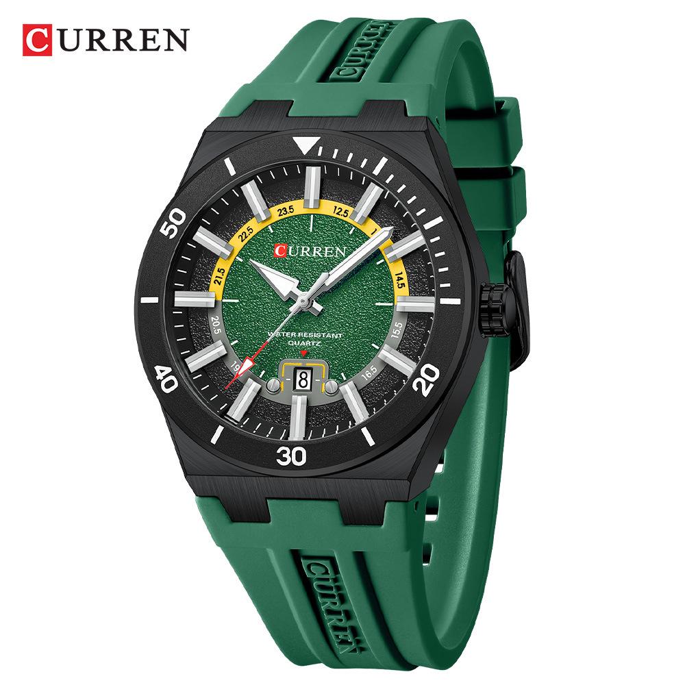 CURREN 8491 Men's Waterproof Quartz Watch with Rubber Strap and Calendar