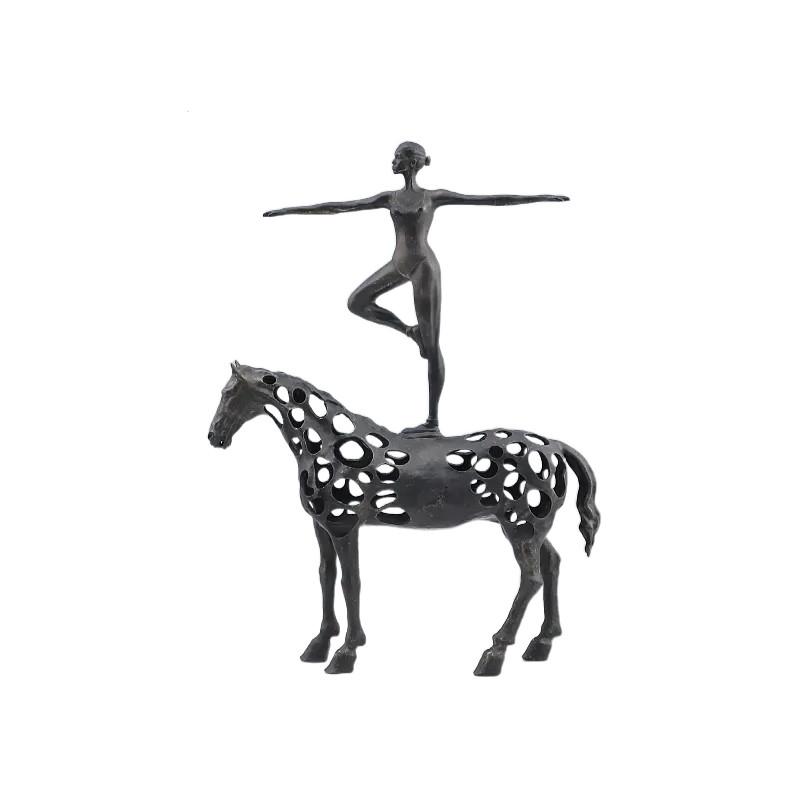 Cast Iron Hollow Horse Dancing Girl Ballet Dancer Dancing Horse Statue on Horseback Metal Figurine Sculpture of Realistic Animal