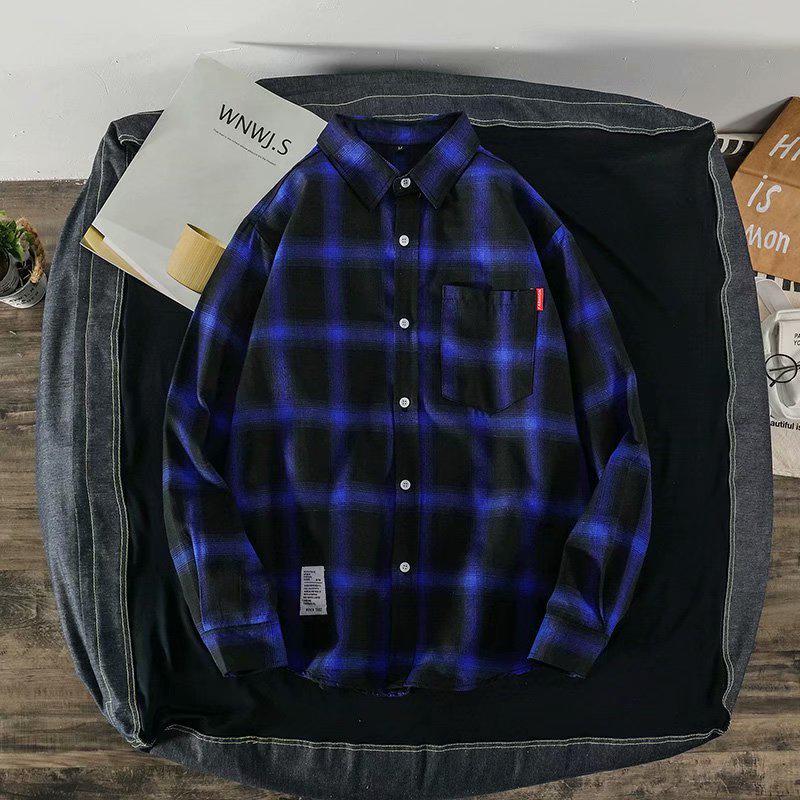 Men's Plaid Long Sleeve Shirt: Spring/Autumn Student Loose-Fit Button-Down Jacket - Hong Kong & Korean Style Trend