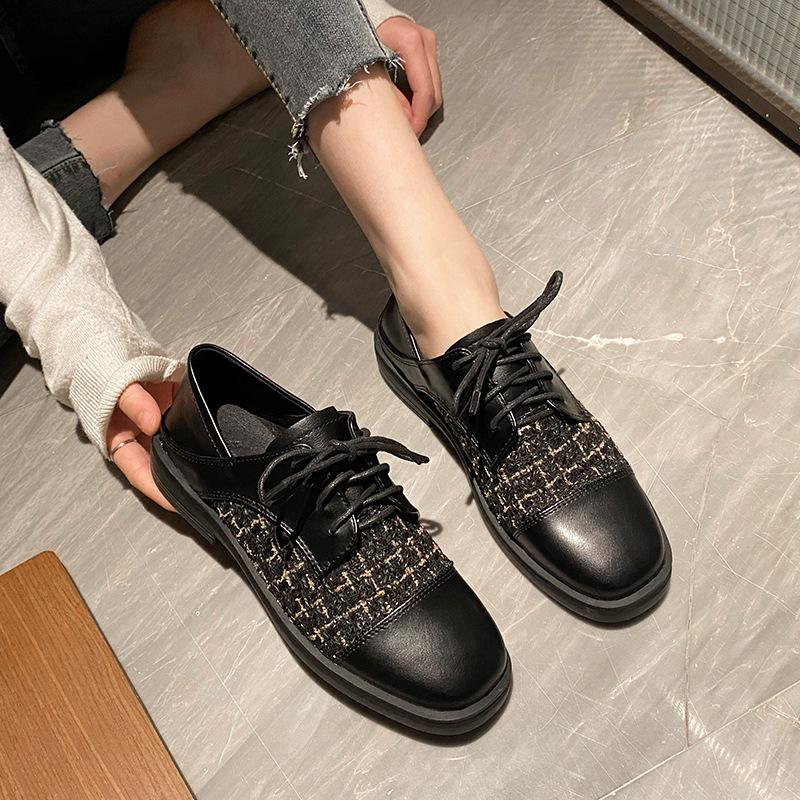 Xiaoxiangfeng Single Shoes Women's Spring Retro Flat-bottomed Japanese Small Leather Shoes Versatile Soft-soled Loafers Large-size Women's Shoes 41-43