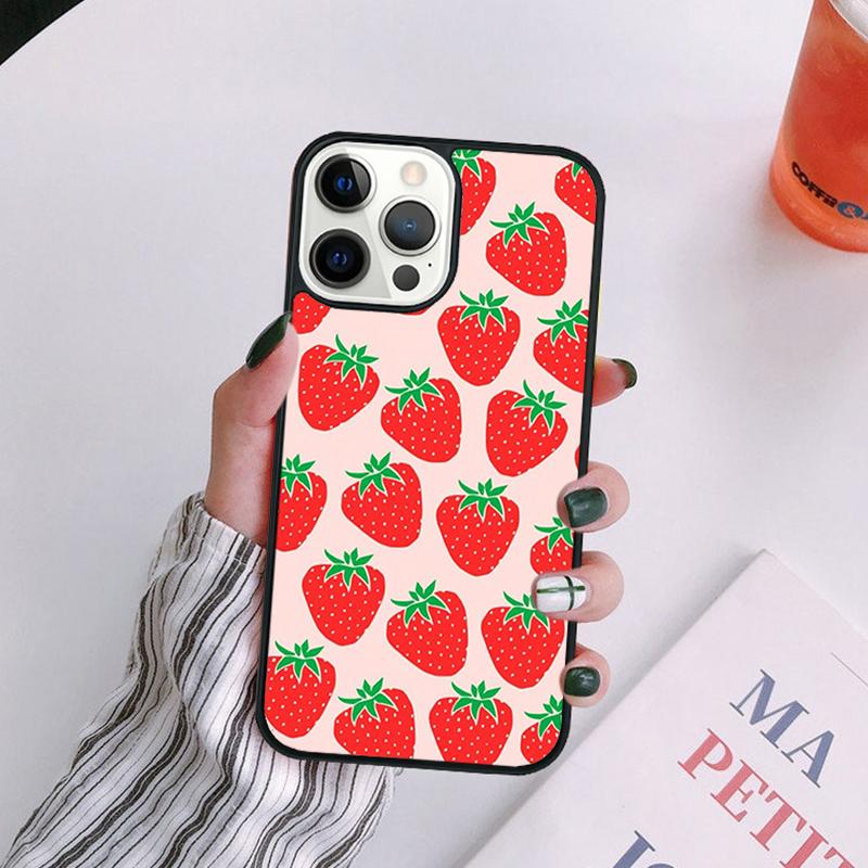 Cute Strawberry Phone Case For iPhone 17 Air 14 13 12 16Pro Max 15 Plus Max Cover Shell Coque