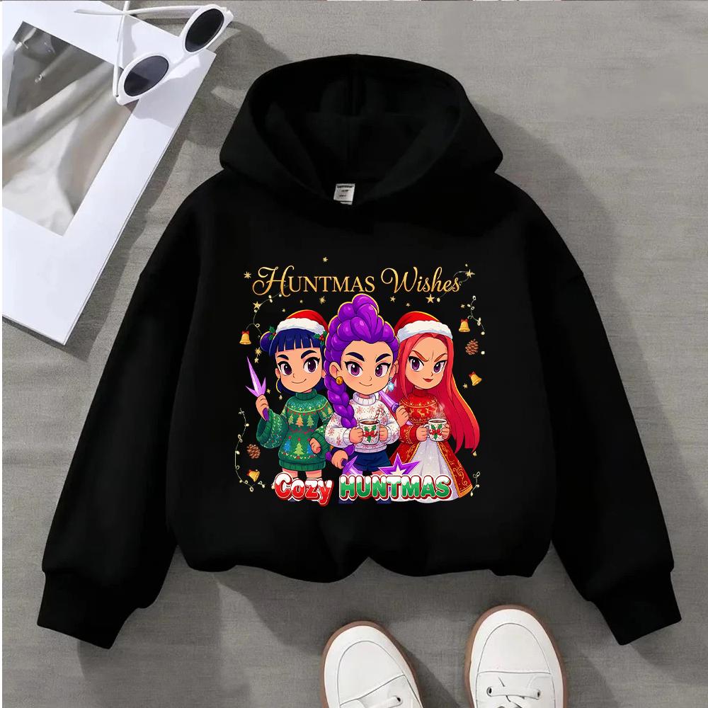 Comfortable Huntmas Children's Hoodie with Cute Christmas Characters and a "Huntmas Wishes" Designed Girls' Sweatshirt