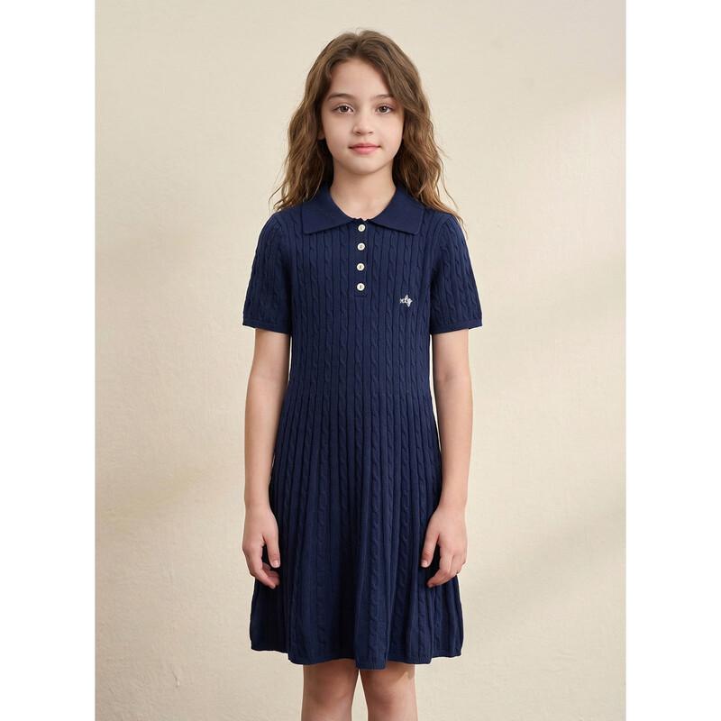Mengte Jiao Girls' 2026 Summer Cable Knit Polo Dress