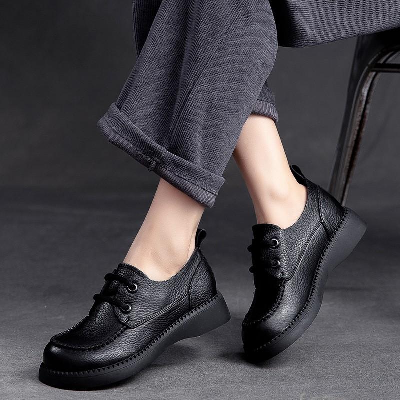 Johnature Натуральная кожа Ретро Круглый носок Шнуровка Повседневная Универсальная Мягкая — фото 5