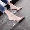 Baotou sandals women's spring and summer new transparent crystal thin heel pointed high heels
