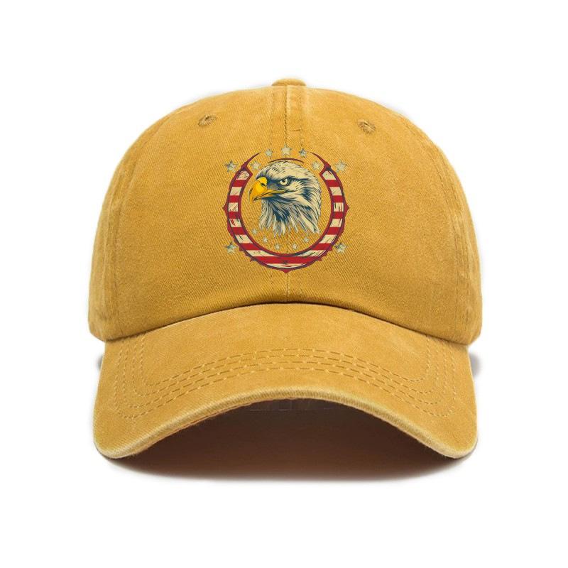 Retro Distressed Eagle Print Washed Trendy Soft Top Baseball Cap Unisex Hat