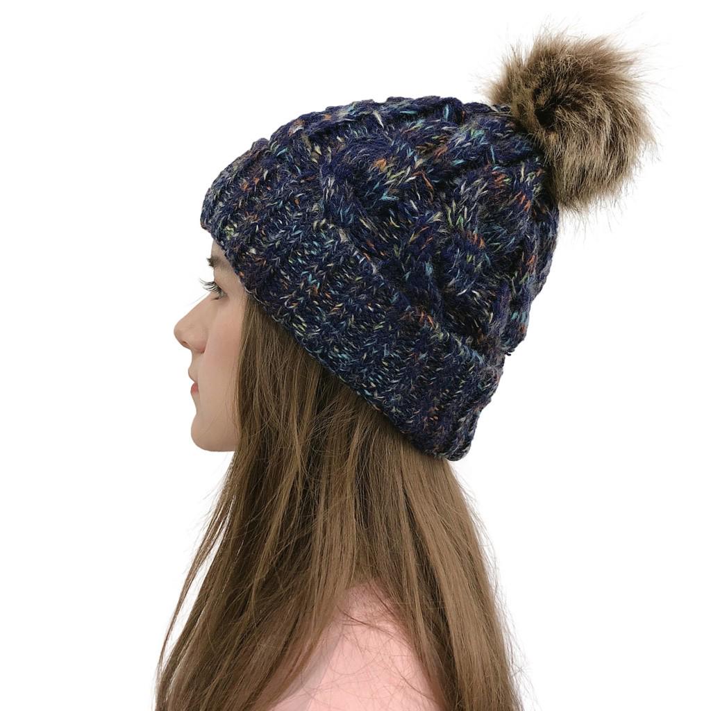 Women Casual Multicolor Outdoor Plush Ball Hats Crochet Knit