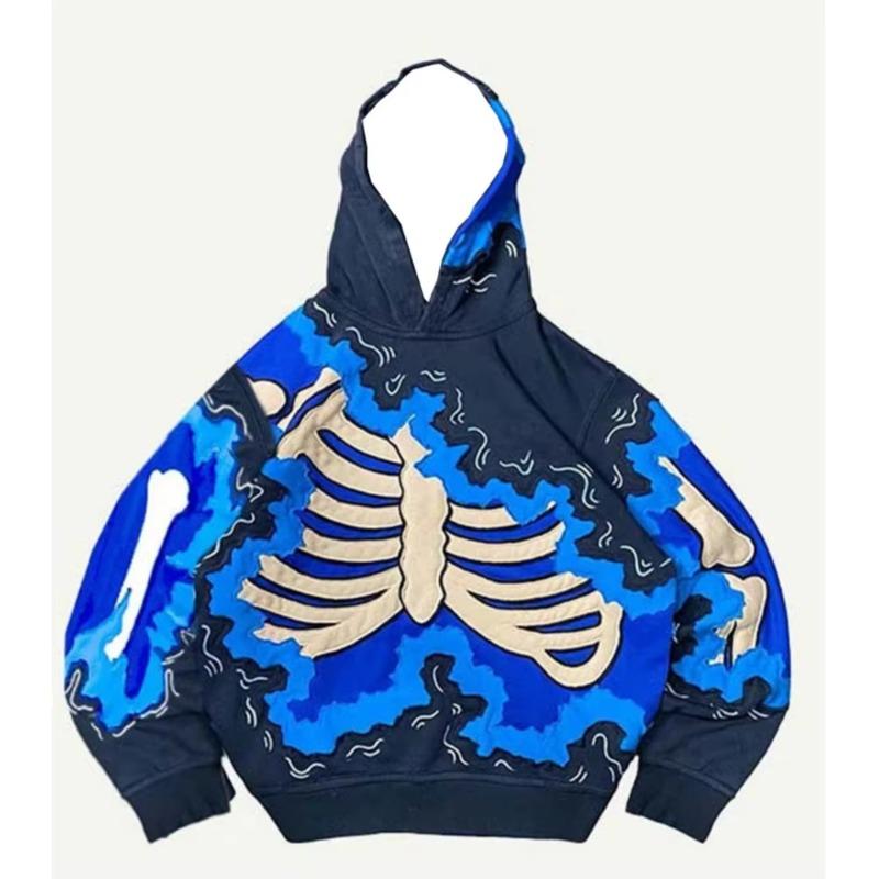 New Trendy men's Hoodie With Skeleton Style Pattern design, Novel Long Sleeved Hoodie With Pockets For Daily Wear