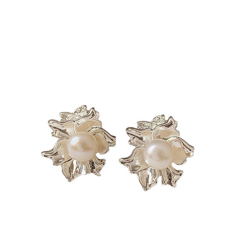 Elegante S925 Silber Kamelien Perlen Ohrstecker für Damen