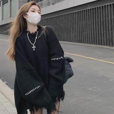 Women's Thick Black Sweater - 2023 New Design, Loose Fit, Lazy Style, Hot-Selling for Autumn and Winter