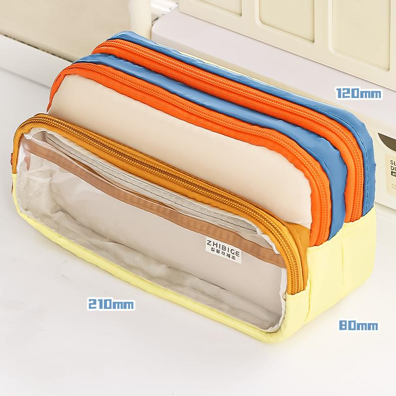 3 Compartments Pencil Bag Large Capacity Pen Pouch Desk Organizer School Supplies Home Office Stationery Storage Bag