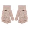 Women Winter Warm Wool Knitted Convertible Fingerless Gloves With Mitten Cover (Beige)