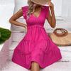 Elegant Women Solid High Waist A-Line V-neck Long Sleeve Mid-Length Dress Autumn Winter