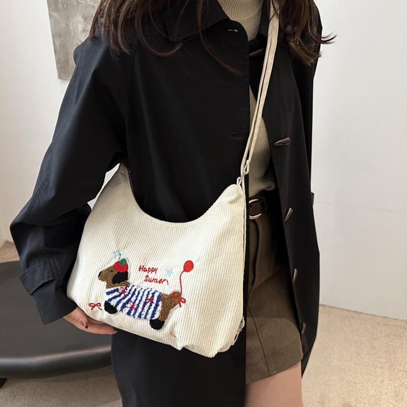 Damen Cord Tragetasche mit großer Kapazität Mode Dackel Niedlich Reißverschluss Schulter Umhängetasche für Arbeit oder Reise CLE