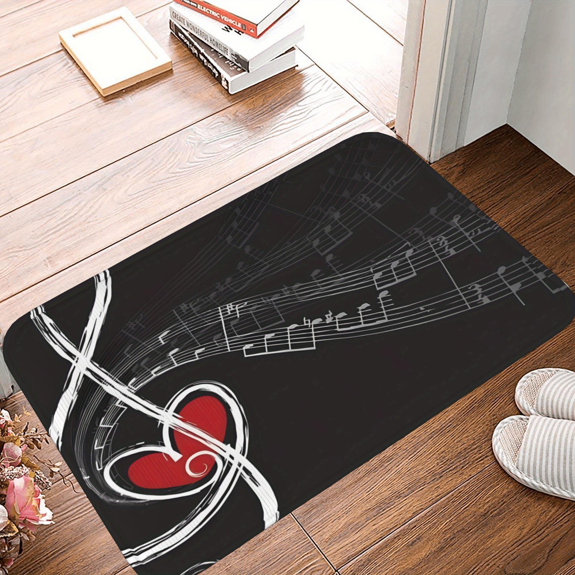 

1PC Melodic Heartbeat Music Kitchen Rug Non-Slip Door Mat Pop design Bathroom Rug Bath Mat Carpet for Home Sink Laundry Decor 40cm x 60cm