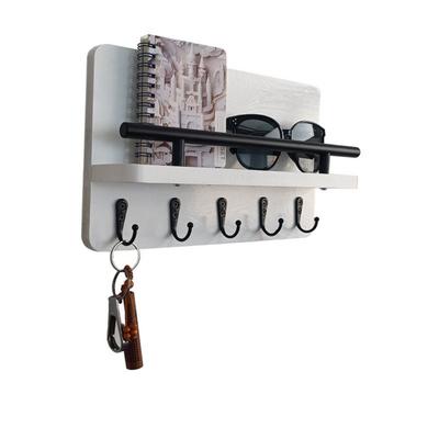 Retro Wooden Key Holder Wall Mounted Floating Shelf Wall Hat Hanger with 5 Hooks Decorative Hook Clothes Storage Rack Bathroom