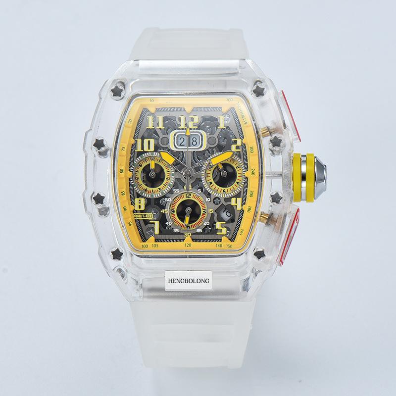

2025new spot, six-pin multi-functional running second engraving hollow quartz watch, unisex watch жёлтый