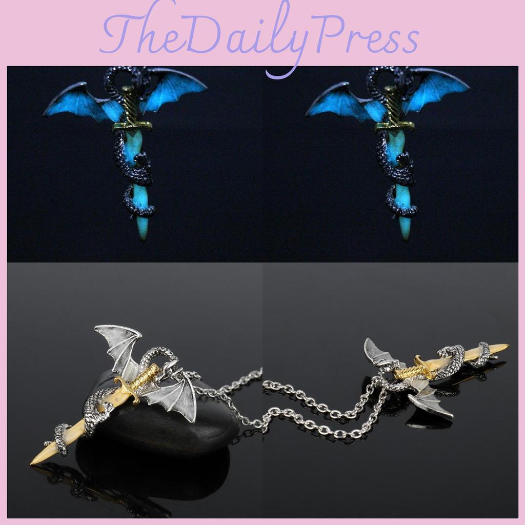 Luminous Winged Dragon Gold Animal Pendant Necklace With Alloy Snake Chain For Everyday Use