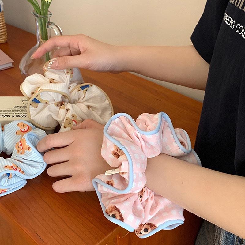 Cute Bear Striped Large Intestine Hair Ties Summer Sweet Women'S Ball Head Tie Versatile Hair Accessories Hair Ropes Headwear