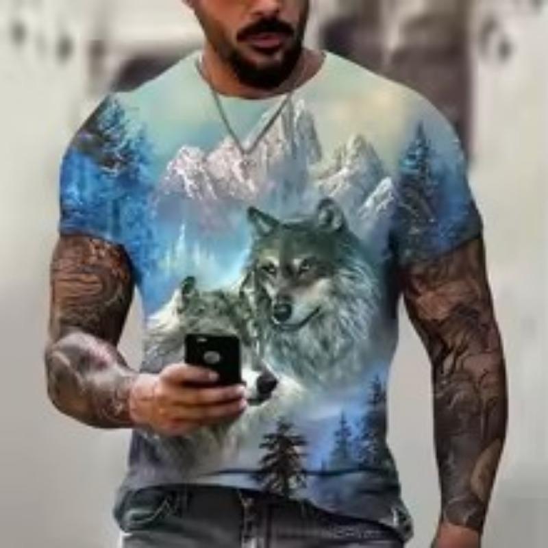 Men's Wolf Animal Print T-Shirt Breathable Casual Street Trend 3D Printing