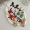 retro Multi-Color Inlaid Gemstone Pearl Pendant Stud Earrings Fashionable Three-Dimensional Flower Ear Jewelry
