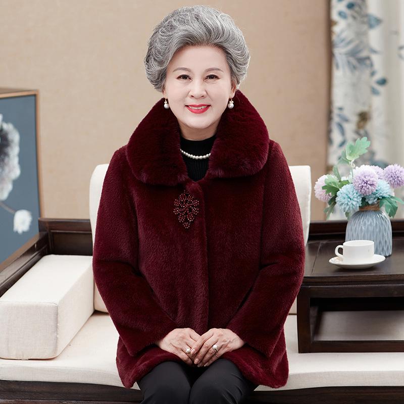 2025 Women's Fashionable Winter Coat for Elderly - Stylish Faux Mink Velvet Warmth for Middle-aged & Seniors