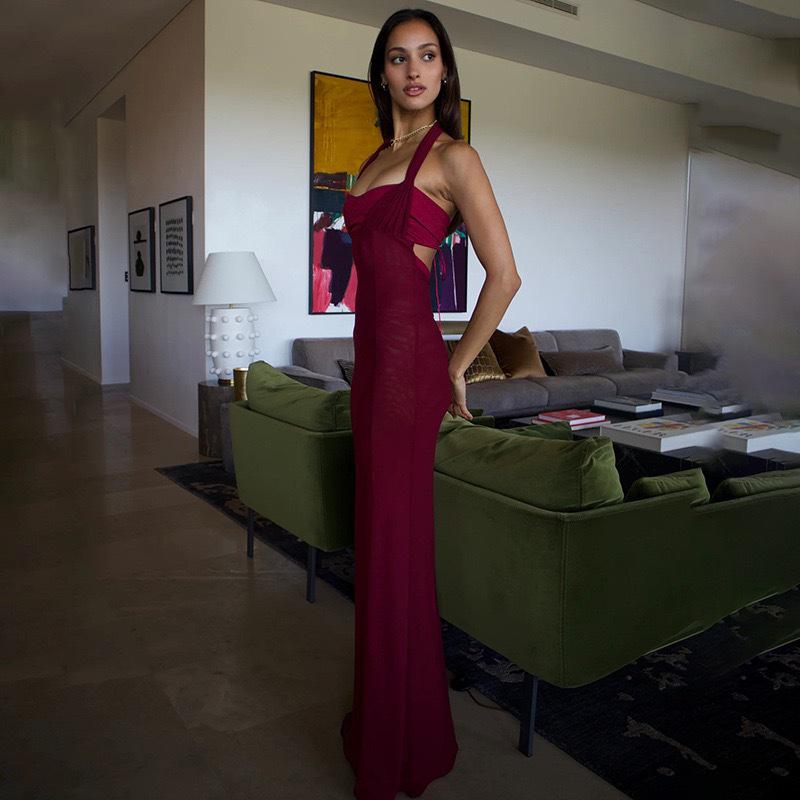 2025 European & American Women's Sexy Backless Slim Fishtail Dress