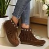 Autumn and Winter Versatile Rivet Flat Bottom Short Tube Tassel Women's Boots Suede Flat Bottom Women's Boots Plus Size 35-42
