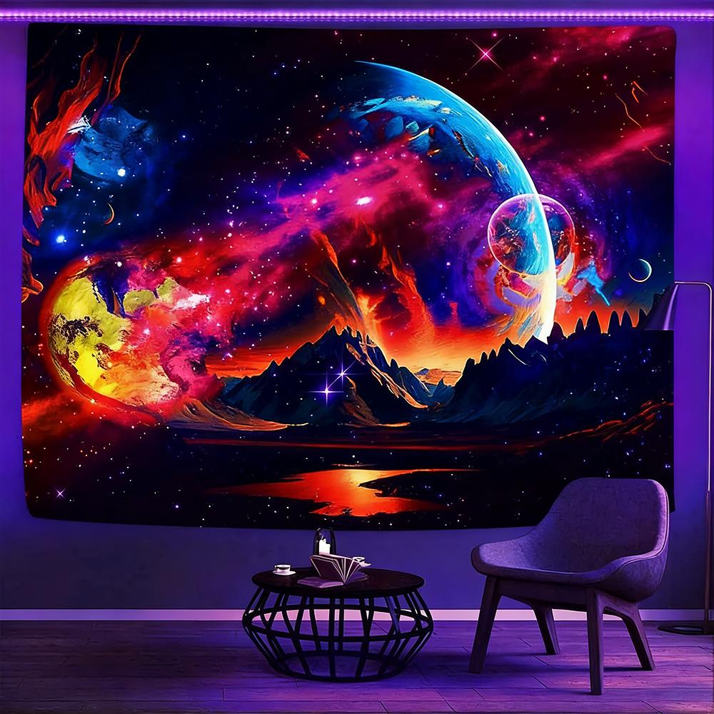 Glowing Tapestries With Cosmic And Fantasy Scenes Uv Reaction Tapestry Background Decoration  Bedroom Party Decoration