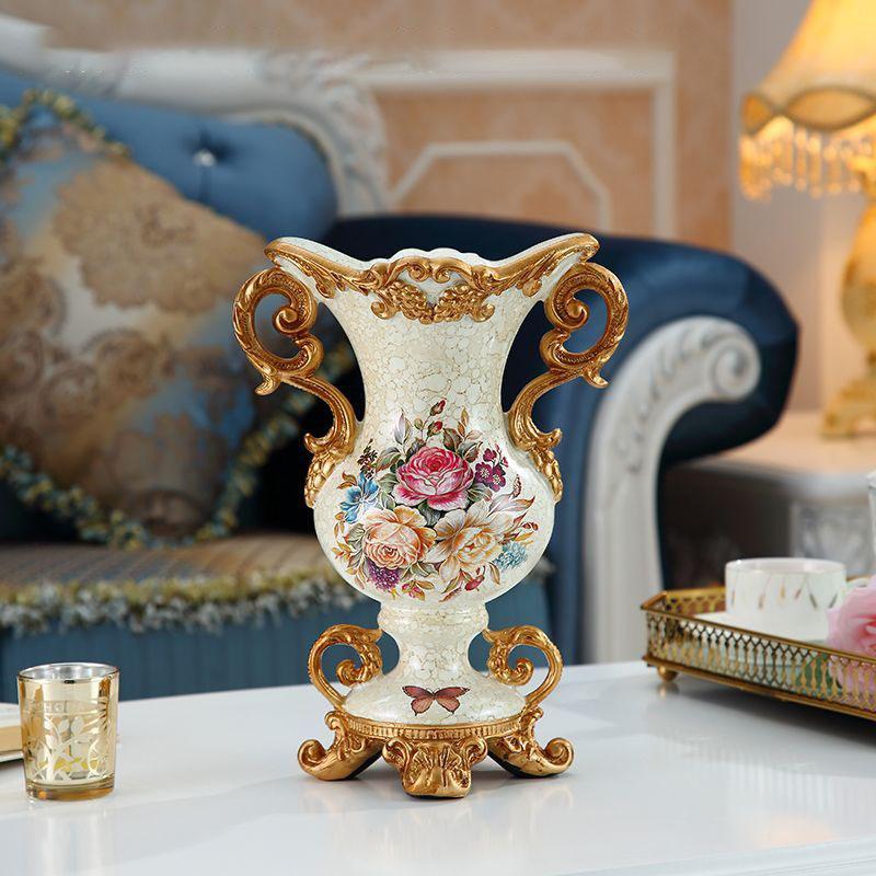 European Resin Vintage Vase Fake Flower Arrangement Ornaments Home Room Desktop Accessories Crafts Coffee Table Decoration Items