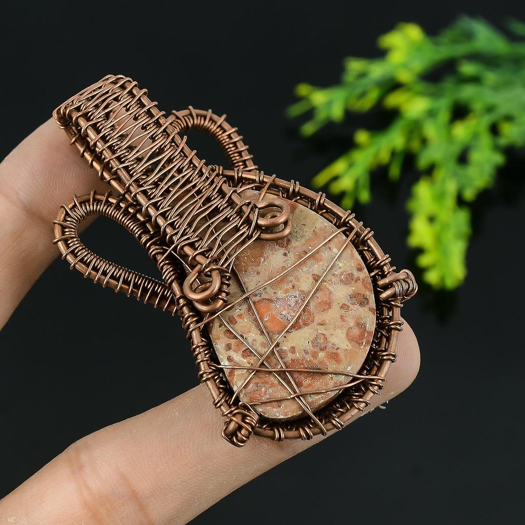 Limestone In Garnet Handmade Copper Wire Wrap Jewelry Pendant 2.5 W3c17